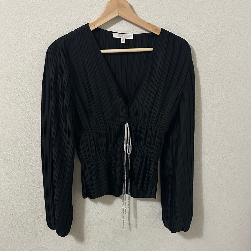Nordstrom Black Textured V-Neck Blouse